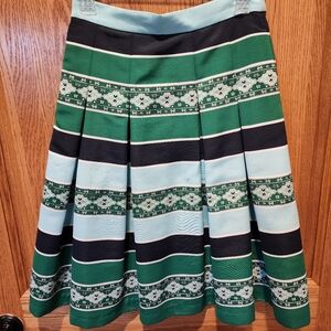 Eva Mendes for New York & Company Green & Blue Striped A-Line Skirt knee length